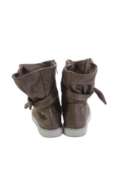 Kenneth Cole New York Womens Twist Knot Zip Up Ankle Boots Bronze Size 5