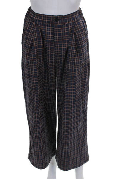 Molo Unisex Kids Blue Checked Polyester Button Pants Size S