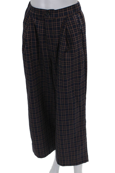 Molo Unisex Kids Blue Checked Polyester Button Pants Size S