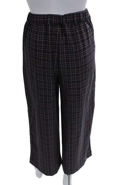 Molo Unisex Kids Blue Checked Polyester Button Pants Size S