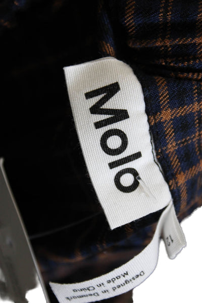 Molo Unisex Kids Blue Checked Polyester Button Pants Size S