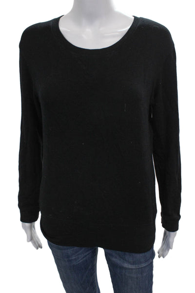 Monrow Women Pullover Sweatshirt Black Rayon Crew Neck Long Sleeve Size XS