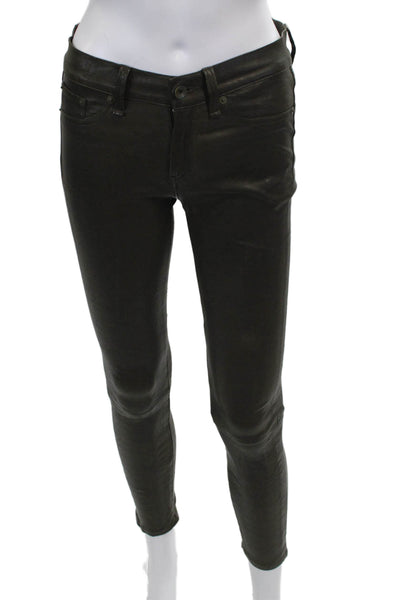 Rag & Bone Jean Womens Green Leather Jeggings Button Inseam 25 Size 26
