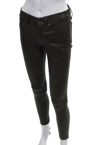 Rag & Bone Jean Womens Green Leather Jeggings Button Inseam 25 Size 26
