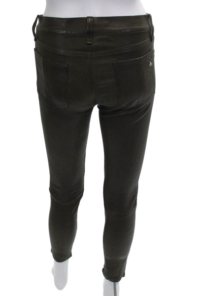 Rag & Bone Jean Womens Green Leather Jeggings Button Inseam 25 Size 26