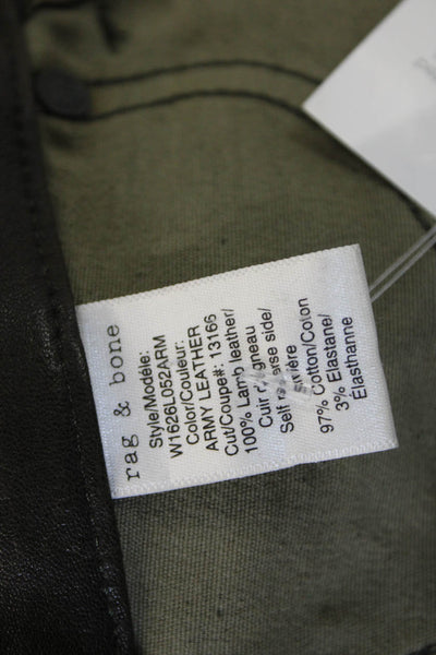 Rag & Bone Jean Womens Green Leather Jeggings Button Inseam 25 Size 26