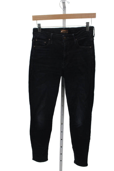 Mother Womens Skinny High Rise Black Cotton Jeans Button 27in Inseam Size 26