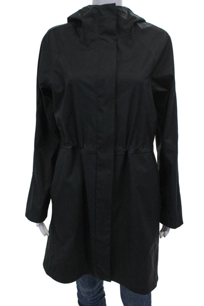 Uniqlo Women Black Raincoat Zip Polyester Long Sleeve Solid Fall Size M