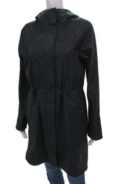 Uniqlo Women Black Raincoat Zip Polyester Long Sleeve Solid Fall Size M