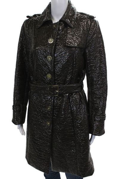 Worth New York Womens Trench Coat Brown Polyurethane Long Sleeve Button Size S