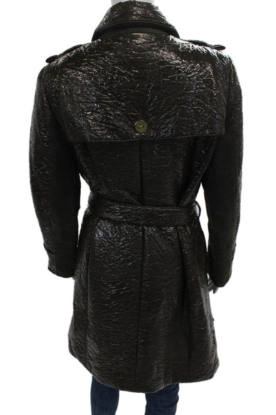 Worth New York Womens Trench Coat Brown Polyurethane Long Sleeve Button Size S