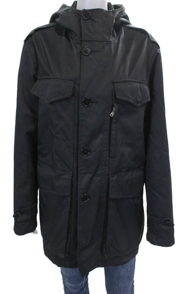 DKNY Mens Parka Coat Black Button Nylon Blend Size S