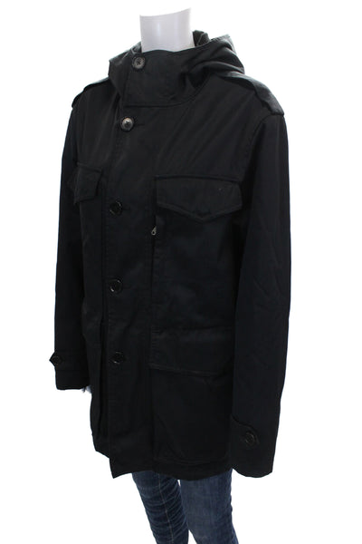 DKNY Mens Parka Coat Black Button Nylon Blend Size S