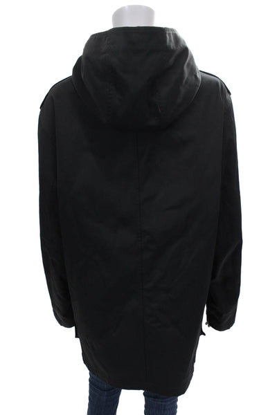 DKNY Mens Parka Coat Black Button Nylon Blend Size S