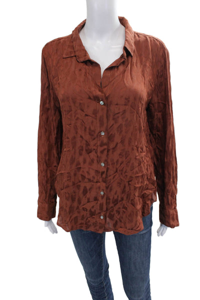 Bella Dahl Womens Collared Animal Print Button-Up Long Sleeve Brown Size M