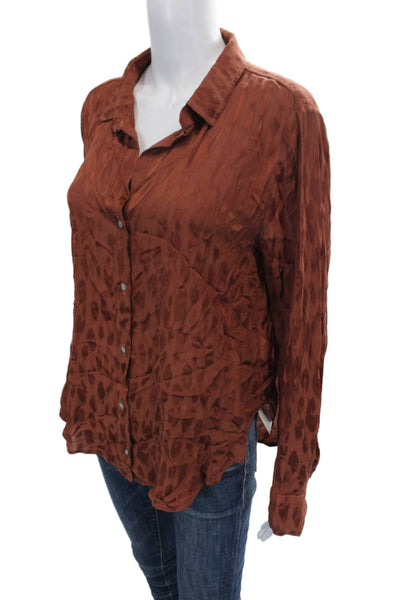 Bella Dahl Womens Collared Animal Print Button-Up Long Sleeve Brown Size M