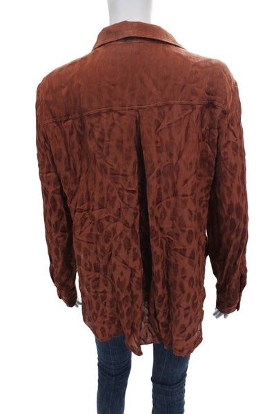Bella Dahl Womens Collared Animal Print Button-Up Long Sleeve Brown Size M