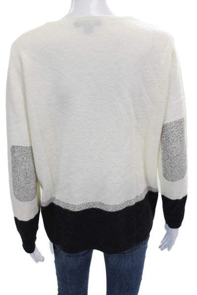 Renuar Womens White Colorblock V-Neck Pullover Sweater Long Sleeve Size M