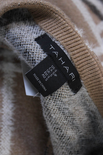 Tahari Women Pullover Sweater Beige Plaid Nylon Boat Neck Long Sleeve Size S