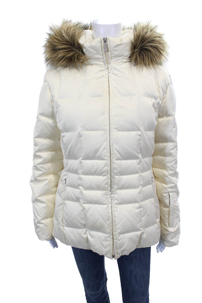 Calvin Klein Women Puffer Jacket Ivory Zip Polyester Long Sleeve Winter Size L