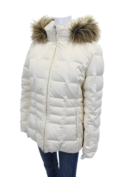 Calvin Klein Women Puffer Jacket Ivory Zip Polyester Long Sleeve Winter Size L