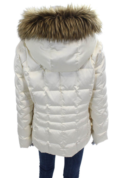 Calvin Klein Women Puffer Jacket Ivory Zip Polyester Long Sleeve Winter Size L