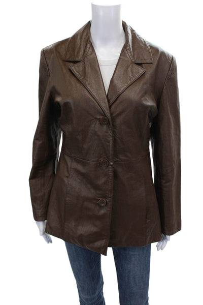 Wilsons Leather Womens Basic Leather Jacket Brown Button Size S