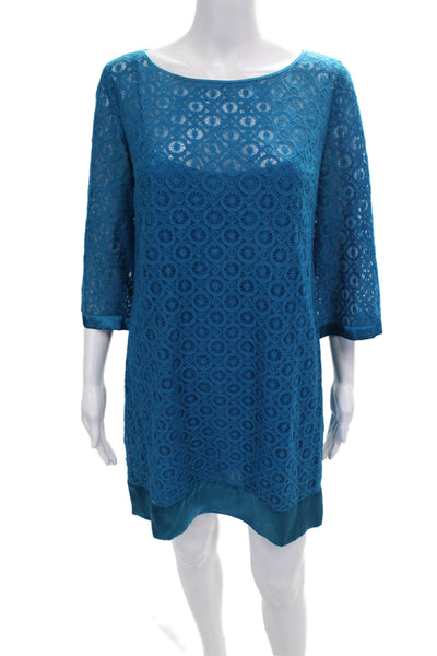 Laundry by Shelli Segal Women Shift Dress Blue Boat Neck 3/4 Sleeve Size 6