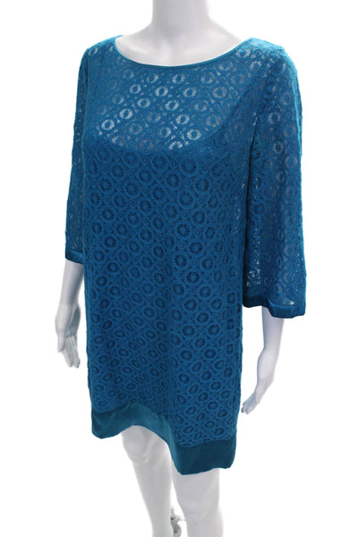 Laundry by Shelli Segal Women Shift Dress Blue Boat Neck 3/4 Sleeve Size 6