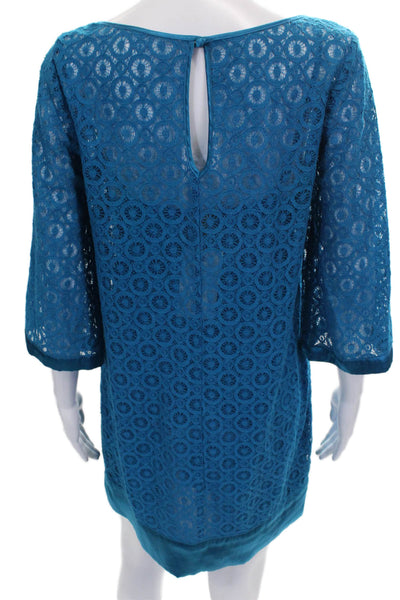 Laundry by Shelli Segal Women Shift Dress Blue Boat Neck 3/4 Sleeve Size 6