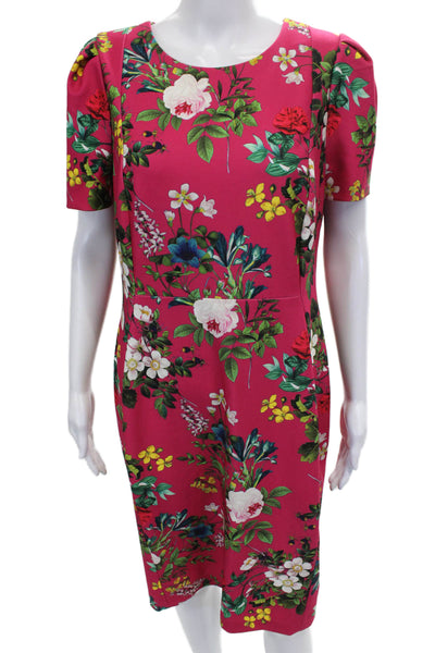Calvin Klein Women Sheath Dress Pink Short Sleeve Round Neck Polyester Size 14