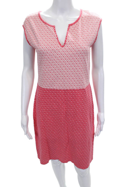 Boden Womens Shift Dress Red Geometric V-Neck Knee Short Sleeve Size 4