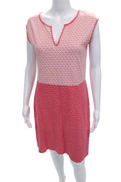 Boden Womens Shift Dress Red Geometric V-Neck Knee Short Sleeve Size 4
