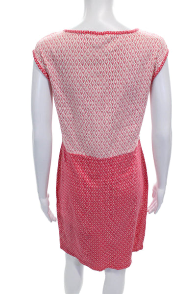Boden Womens Shift Dress Red Geometric V-Neck Knee Short Sleeve Size 4