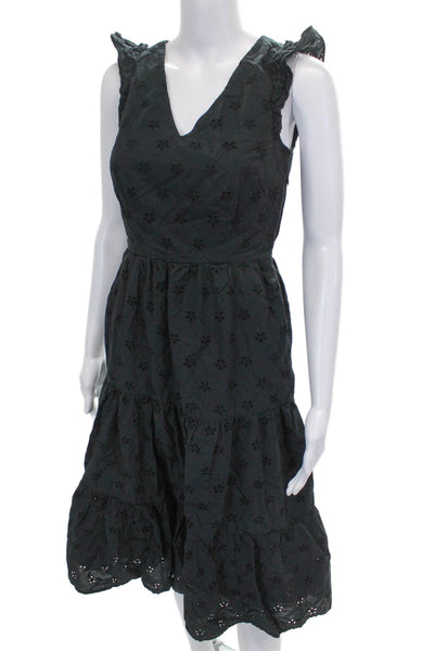 J Crew Womens Fit & Flare Floral V-Neck Cotton Long Dress Size 00