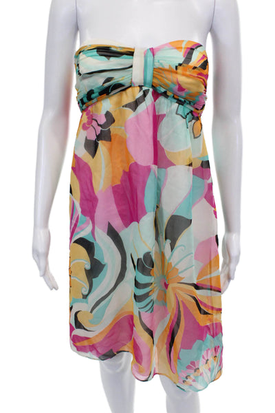 Shoshanna Womens Mini Floral Sweetheart Dress Multicolor Sleeveless Zip Size 8