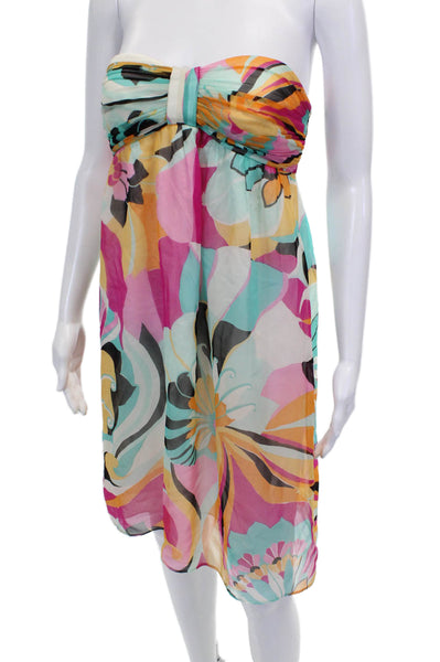 Shoshanna Womens Mini Floral Sweetheart Dress Multicolor Sleeveless Zip Size 8