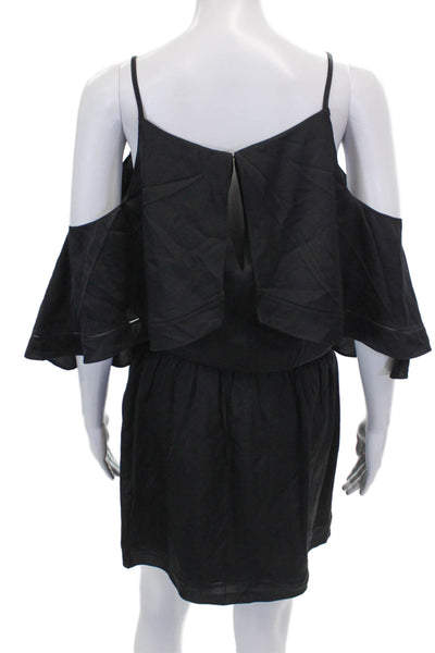 Trina Turk Women Blouson Black Silk V-Neck Short Sleeve Zip Short Dress Size M