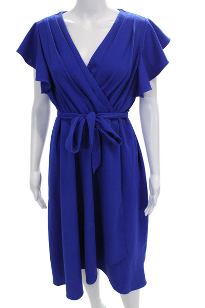 DKNY Womens Wrap Dress Blue V Neck Short Sleeve Knee Length Tie Waist Size 12