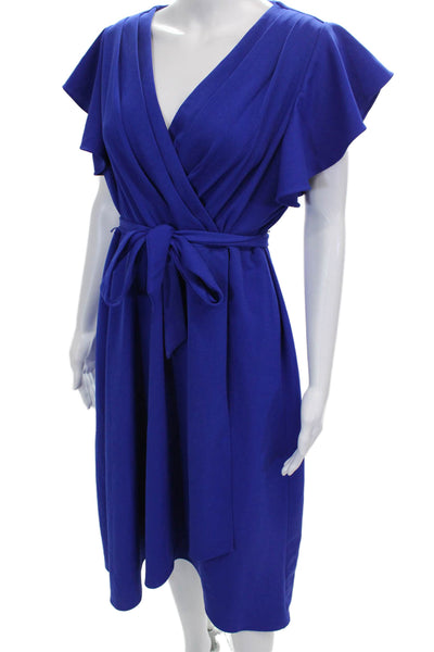 DKNY Womens Wrap Dress Blue V Neck Short Sleeve Knee Length Tie Waist Size 12