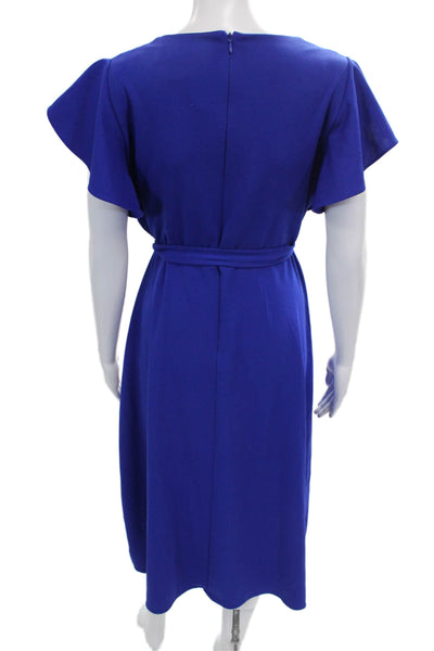 DKNY Womens Wrap Dress Blue V Neck Short Sleeve Knee Length Tie Waist Size 12