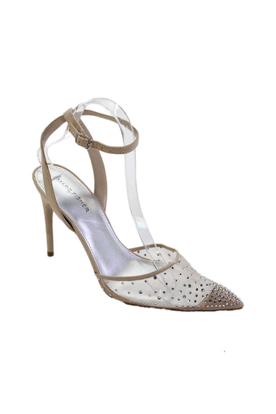 Marc Fisher Womens Mesh Rhinestoned Pointed Toe Heels Beige Size 8.5