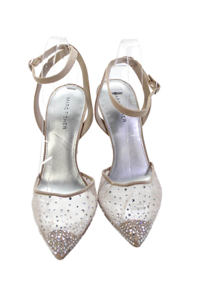 Marc Fisher Womens Mesh Rhinestoned Pointed Toe Heels Beige Size 8.5