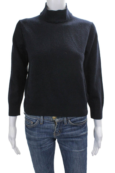 Club Monaco Women Merino Wool Mock Neck Blue Sweater Long Sleeve Size L