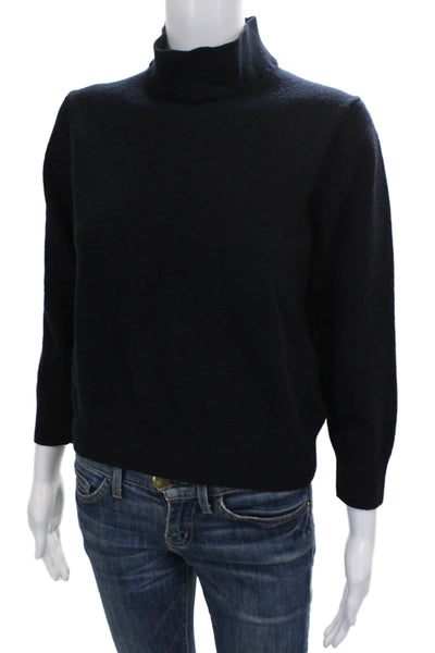 Club Monaco Women Merino Wool Mock Neck Blue Sweater Long Sleeve Size L