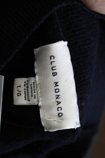 Club Monaco Women Merino Wool Mock Neck Blue Sweater Long Sleeve Size L