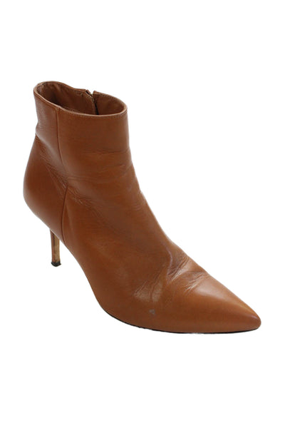 L Agence Womens Side Zip Stiletto Pointed Toe Leather Booties Brown Size 41