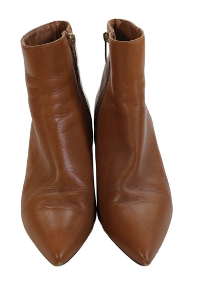 L Agence Womens Side Zip Stiletto Pointed Toe Leather Booties Brown Size 41
