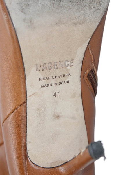 L Agence Womens Side Zip Stiletto Pointed Toe Leather Booties Brown Size 41