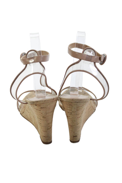 Aquazzura Womens Wedge Heel PVC Leather Ankle Strap Sandals Brown Size 40